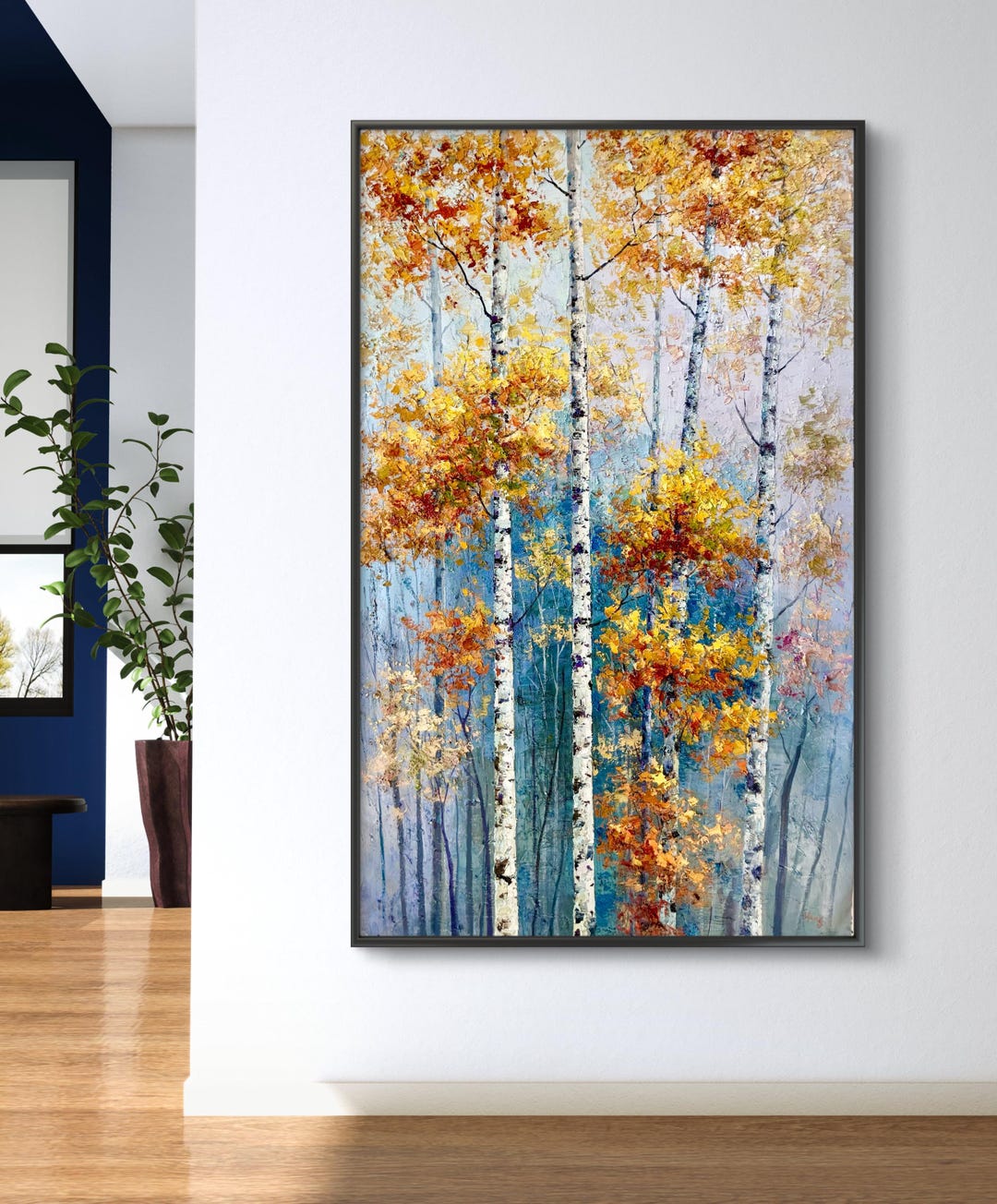 Textured Birch Forest Oil Painting | 3D Impasto Autumn Landscape Art - Etsy