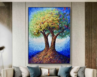 Handgemaltes Ölgemälde 61 X 121 Cm - Abstrakter Geldbaum Landschaft | Auf Leinwand Mit Holzrahmen