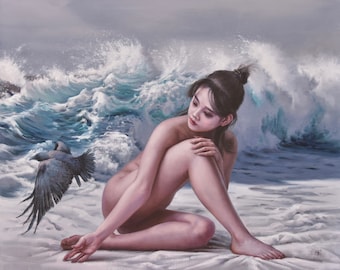 Original Oil Painting: Daughter of the Sea, Realistic Body Art