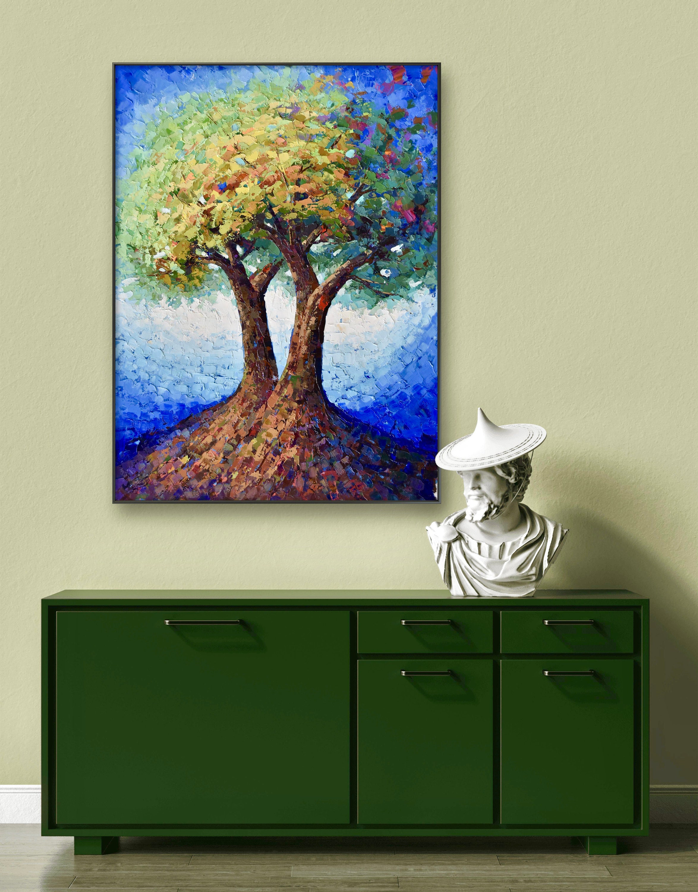 Handgemaltes Ölgemälde 61 X 121 Cm - Abstrakter Geldbaum Landschaft | Auf Leinwand Mit Holzrahmen