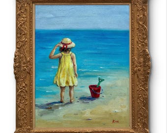 ビーチガール油絵 海辺の女性 ウォールアート 彼女へのロマンチックな