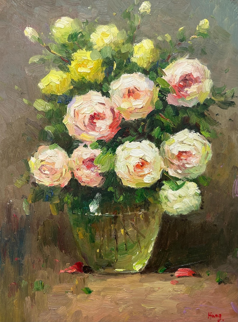 Original Oil Painting Rose Flower Art Impressionist Floral Wall Decor original-oil-painting-rose-flower-art-impressionist-floral-wall-decor