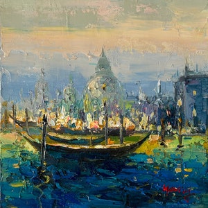 Italian Venice city landscape painting, original Venice city art painting on canvas, wall art. 23/25cm Boho Wall Decor Home Decor
