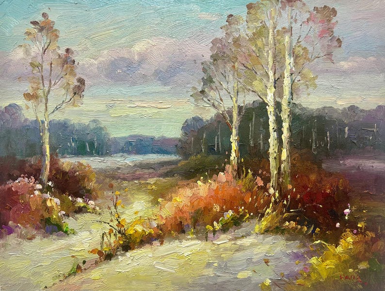 Original Birch Tree Oil Painting, Autumn Woodland Landscape, 12x16 - Etsy
