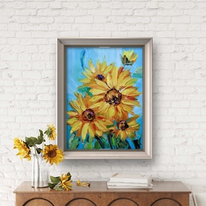 Textured Sunflower Oil Painting: 3D Abstract Floral Wall Art