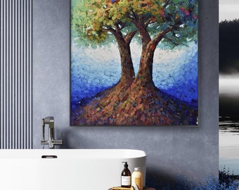 Boiee Handgemaltes Ölgemälde "Geldbaum" - 61x122 Cm, Abstrakte Landschaft Auf Leinwand, Moderne Wandkunst