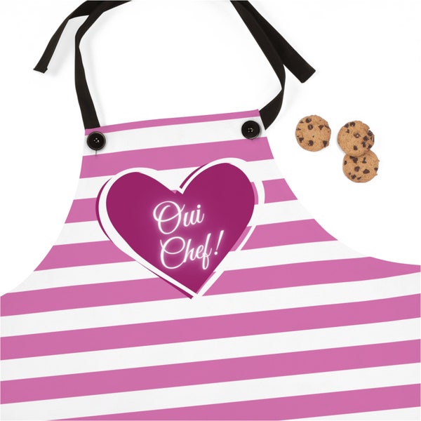 French Inspired Novelty Apron Classic Pink White Striped Cute Cafe Oui Chef Pink Heart Paris France Yes Chef Cooking Kitchen Cuisine Gift