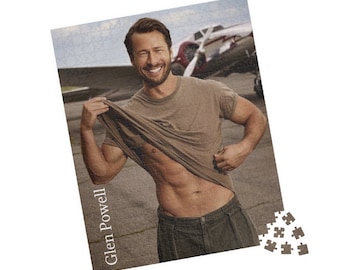 Glen Powell Jigsaw Puzzle Twisters Qualquer um menos você Top Gun Maverick Hit Man Presente para ela Jogo de vinho Noite das meninas