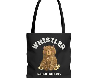 Whistler Tote Bag British Columbia Presente para Mulheres Adolescentes Crianças Compras Viagem Passatempo Livros Reutilizável Dobrável Carryall Urso-pardo