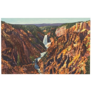 Vintage Wyoming Postcard, Grand Canyon from Artist Point, Yellowstone National Park, Lower Falls