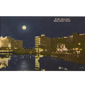 Vintage Florida Postcard, Moon Over Miami Beach, FL