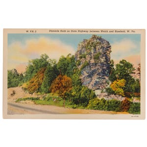 Vintage West Virginia Postcard, Pinnacle Rock Between Welch and Bluefield, WV