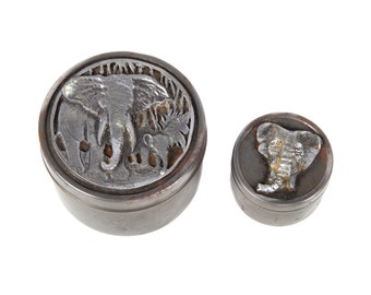 Pewter Elephant Tins, Metal Tin Containers by Metzke, Pewter Elephant on Lid