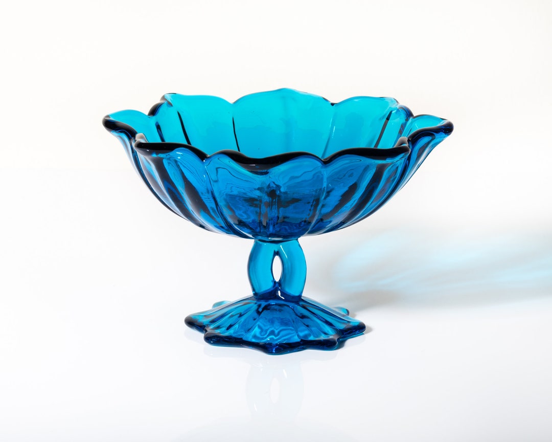 Blue Glass Compote, Scalloped Edge Candy Dish Etsy