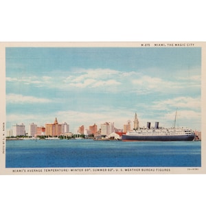 Vintage Florida Postcard, Miami Skyline, The Magic City