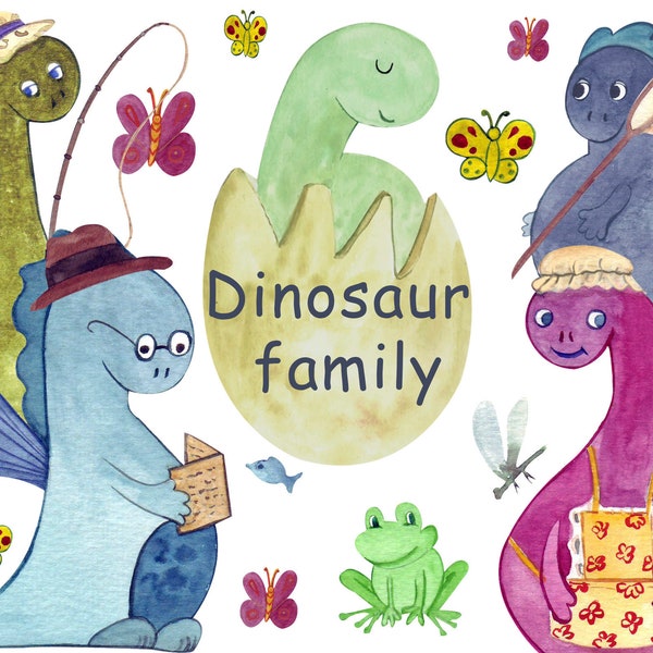 Dinosaur clipart.  Watercolor  family clipart. Cute clipart.