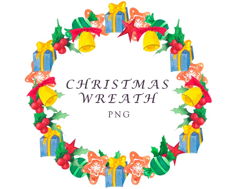 Watercolor christmas wreath PNG files with transparent background