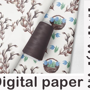 Papier numérique floral aquarelle, modèle sans couture de branches de saule de Pâques