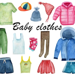 Aquarell Mode Clipart, Baby Kleidung PNG Sublimation