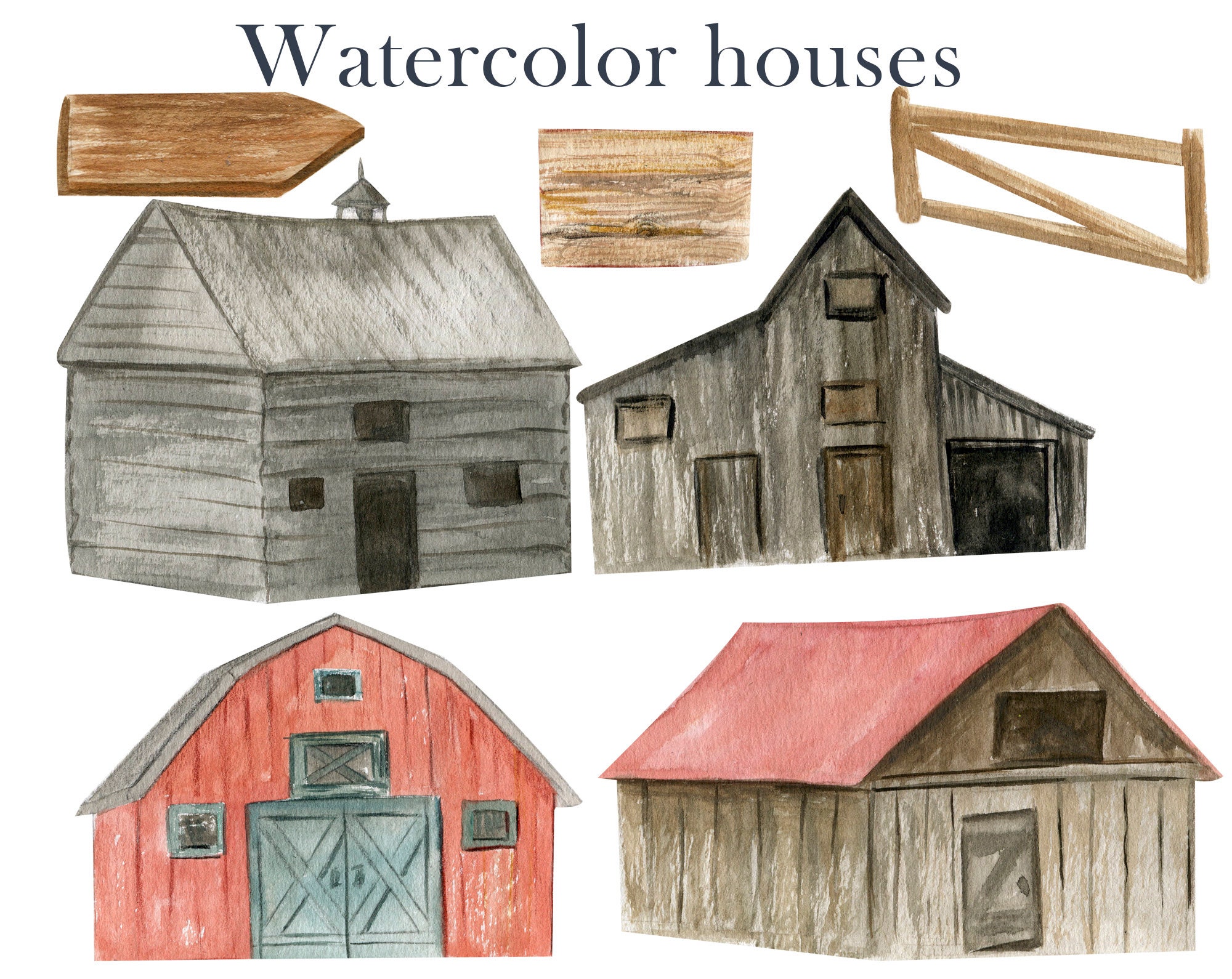 Watercolor Farm Clipart, Country House Png - Etsy