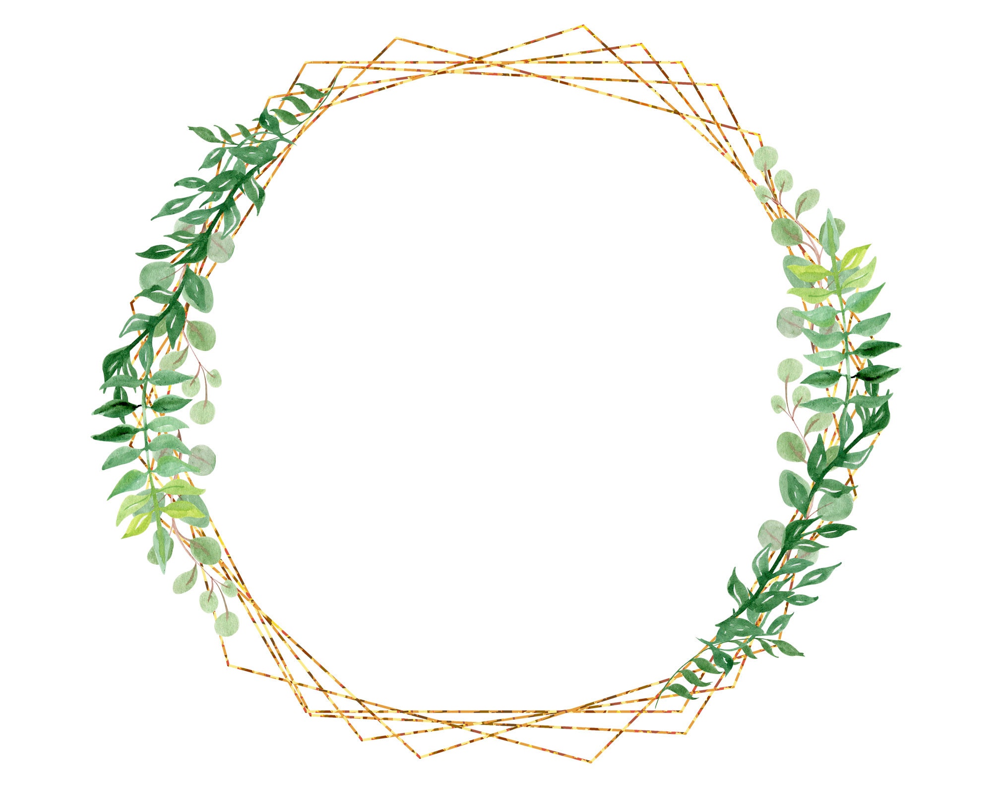 Gold Frame PNG Watercolor Greenery Flowers Wreath Etsy