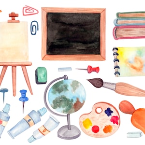 Back to School Clipart, teacher clipart. Watercolor clip art first day of school