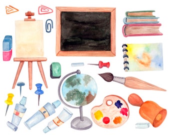 Watercolor Back to School Clipart: Teacher PNG Elements