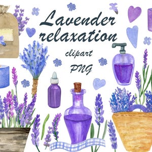 Collection de cliparts d'huiles thermales à la lavande - aquarelle florale