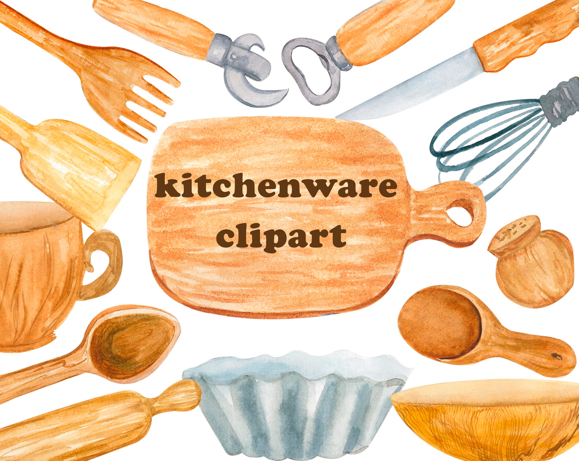 Mediterranean Kitchen Clipart, Vintage Kitchenware Clip art