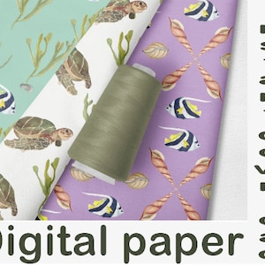 Seamless Ocean Digital Paper Pack - Nautical Backgrounds for Scrapbooking. Underwater Patterns for Crafting