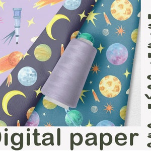 Aquarell Sonnensystem digitales Papier, Space Seamless Muster