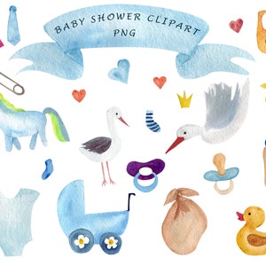Aquarel babydouche clipart. Babyspeelgoed illustraties