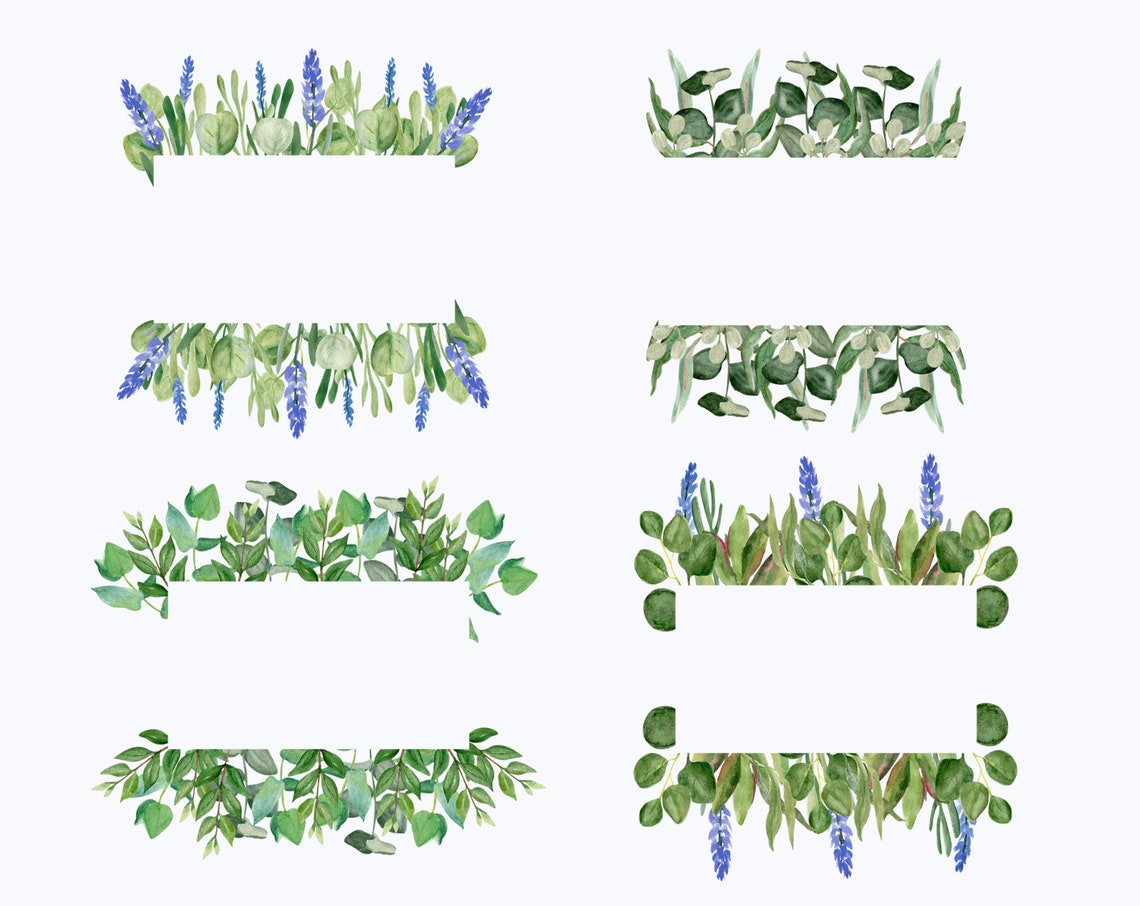 Watercolor frame eucalyptus leaves lavender plant clipart | Etsy