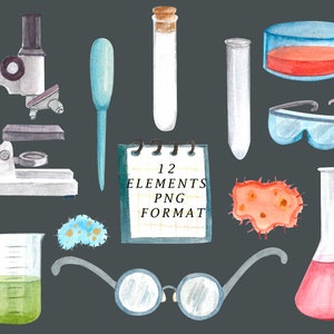 watercolor science clipart. quarantined png. back to school