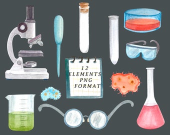 watercolor science clipart. quarantined png. back to school