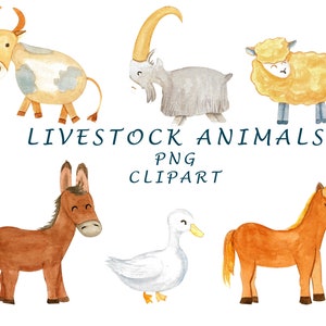Farm animal clipart, horse, cow, watercolor baby shower clipart. Farmhouse clipart
