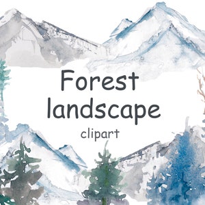 Landschaft Clipart, Aquarell Berg, Wald Clip Art