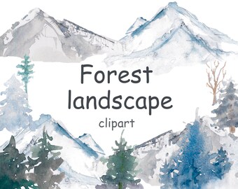 Landschaft Clipart, Aquarell Berg, Wald Clip Art