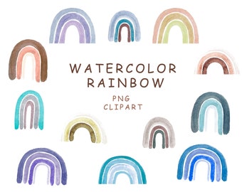 Watercolor rainbow png clip art, Modern baby shower clipart.