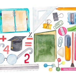 Science clipart, Watercolor Back to school clipart, school supplies. Office clipart