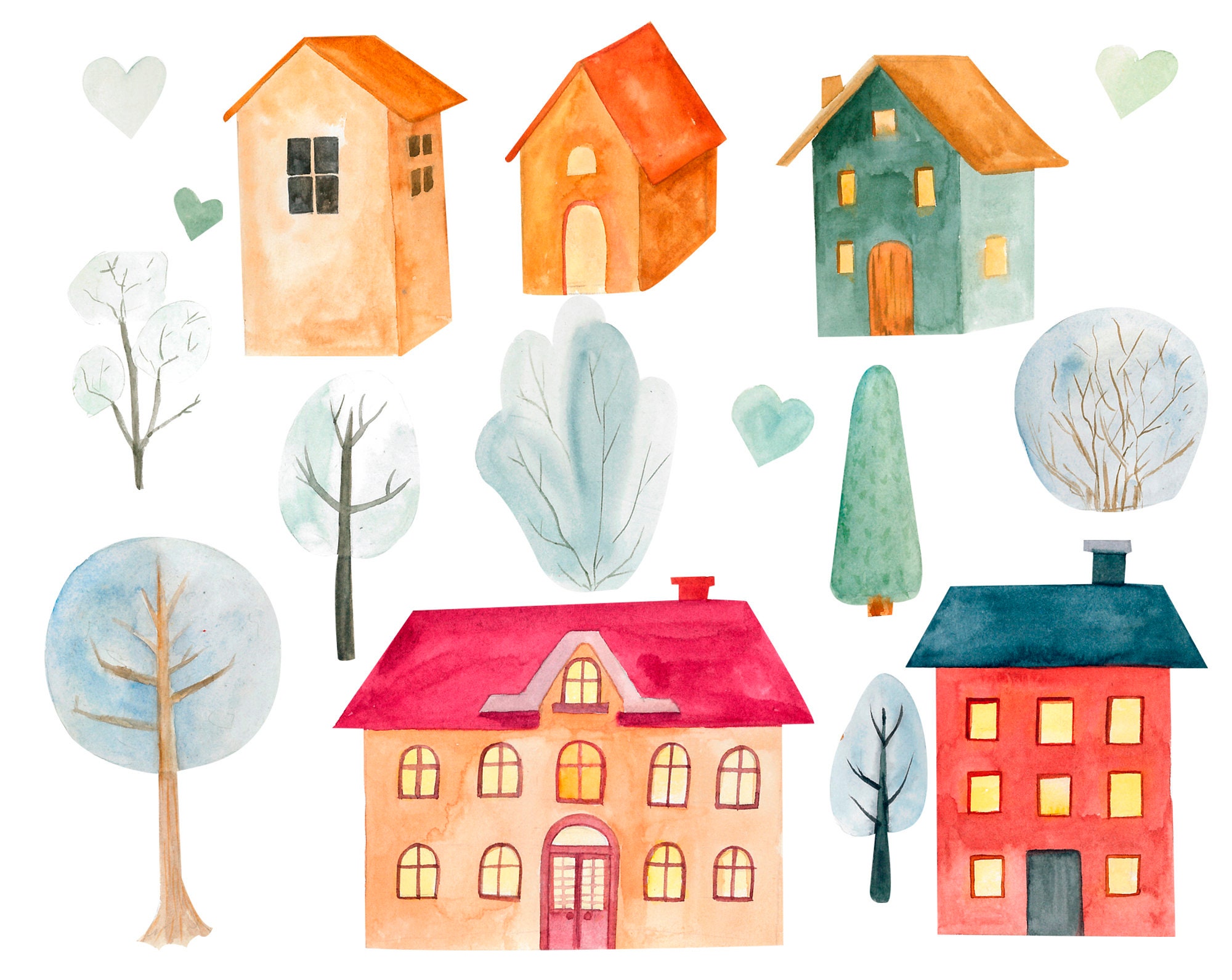 Watercolor House Clipart PNG Scene Creator Etsy UK