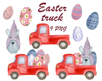 Сute  truck clipart, Digital easter bunny png, Egg clip art
