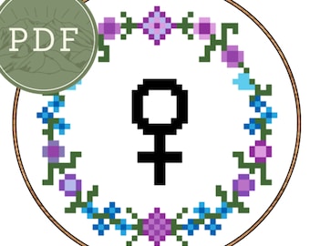 Feminist Cross Stitch Pattern | Venus Symbol | Modern Cross Stitch | Beginner | Easy