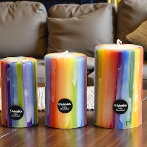Stumpen-Kerzen wie ein Regenbogen - Artikelnr. RK02