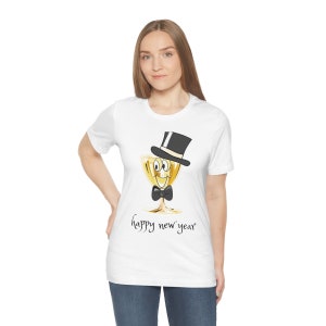 Happy New Year with a Funny Champagne Flute On Unisex Jersey Short Sleeve Tee