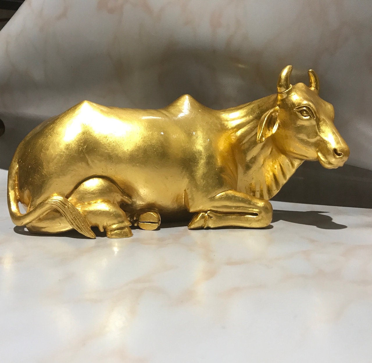 The Golden Cow Wooden Pure Gold Plated Sitting Cow Statue Etsy