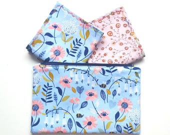 2 fabric handkerchiefs made of 100% cotton with zippered pockets. Ready for dispatch.