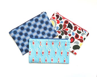 Zippered pouch with coated cotton lining. Ready to ship.