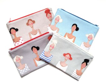 Zippered pouch with coated cotton lining. Ready to ship.