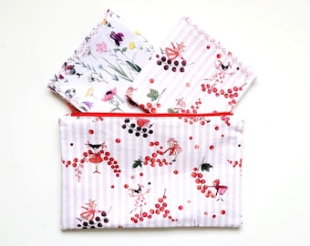 Two 100% cotton handkerchiefs with zippered pockets made of Acufactum fabric. Ready to ship.